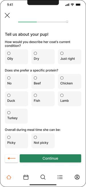 Pet quiz — coat condition and protein preference